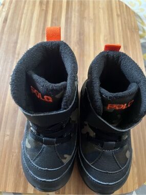 Polo by Ralph Lauren Kids Black Boots with Orange Pull Tabs